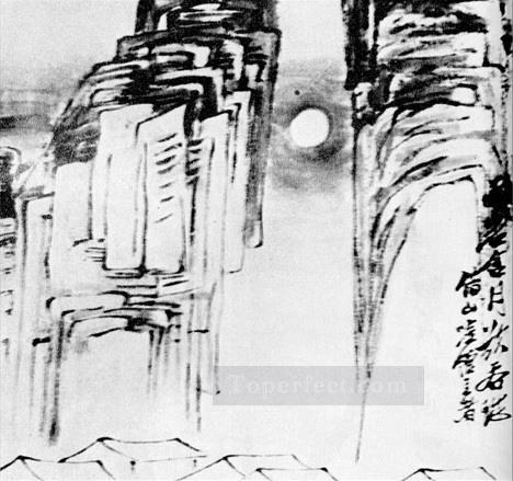 Tinta china antigua del paisaje de Qi Baishi. Pintura al óleo